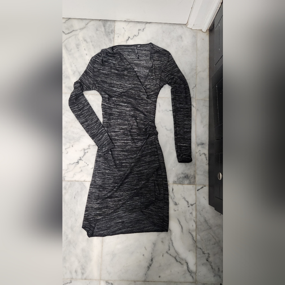 Grey/black faux wrap dress